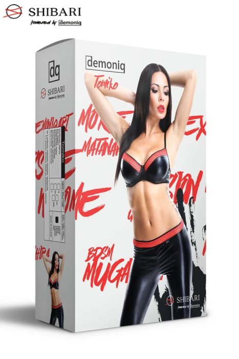 Set pantaloni si bustiera Tomiko Wetlook Shibari by Demoniq - Negru
