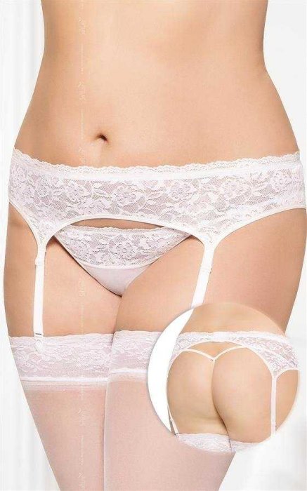 Set Portjartier si Chiloti Dantela Softline - Alb