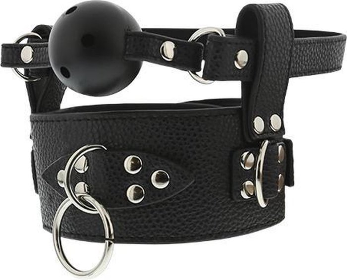 Zgarda piele Bondage Blaze, cu gag - negru
