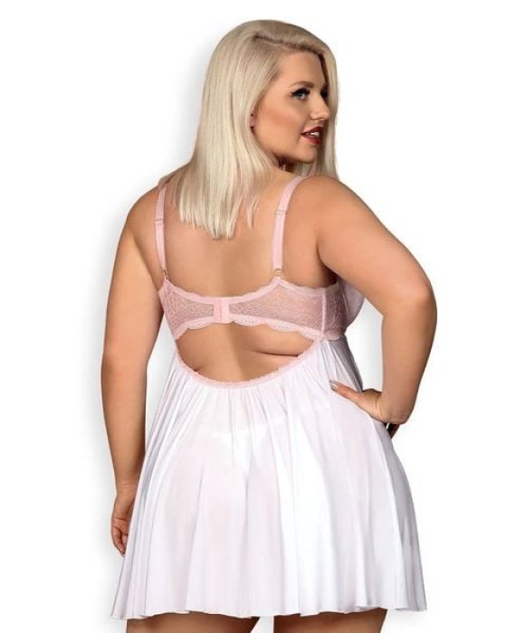 Set Babydoll și Tanga Girlly Obsessive - Alb - dimensiuni complete