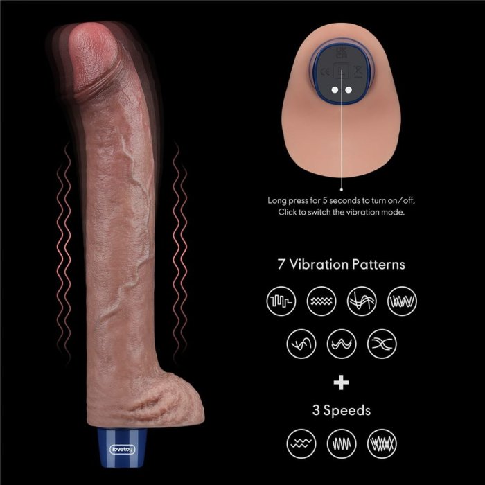 Vibrator Reincarcabil USB, Lovetoy, Real Softee, Silicon, Maron, 10 Vibratii - 28 cm x 4 cm