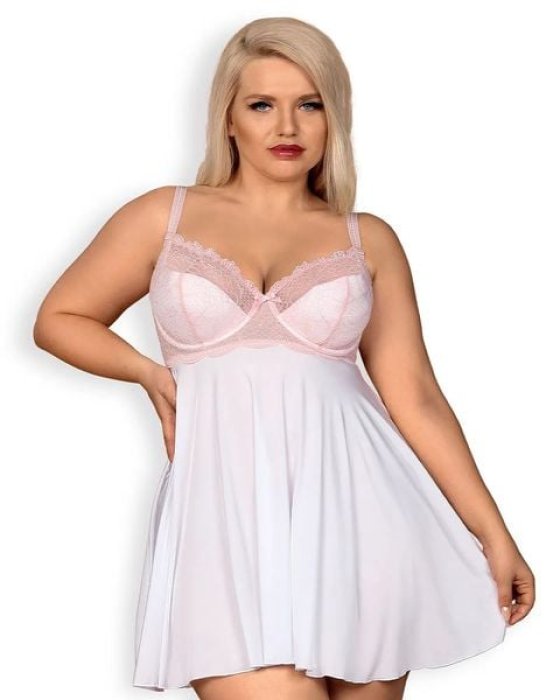 Set Babydoll și Tanga Girlly Obsessive - Alb - culoare si material