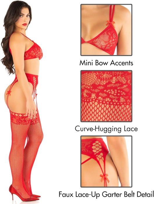 Set Lenjerie Intima Glamour Leg Avenue -Rosu