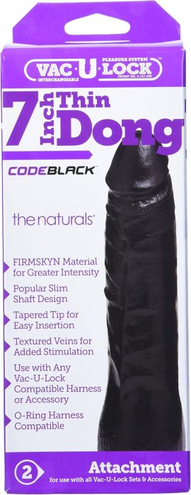 Dildo StrapOn Doc Johnson Vac-U-Lock 7" Thin Dong CodeBlack - Negru