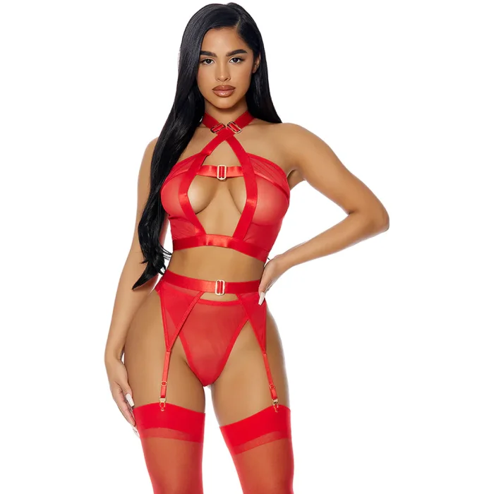 Set Lenjerie intima sexy, Forplay, Gold Hour - Rosu