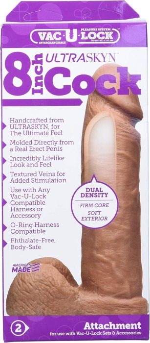 Realistic Ultraskin dildo Vac-U-Lock 8" UR3, maron - 20 cm