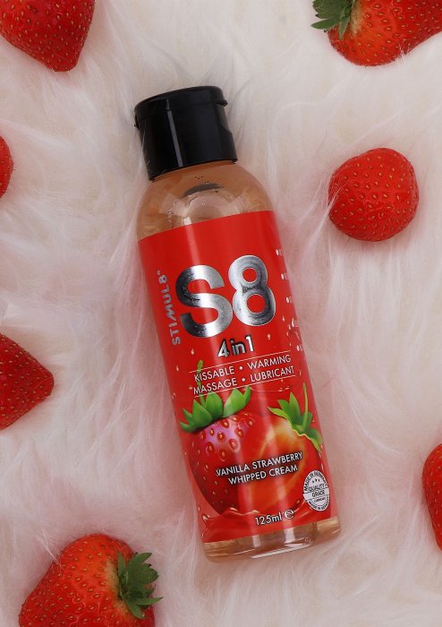 Lubrifiant S8 4-in-1 Dessert, Aroma Capsuni si Vanilie, comestibil, 125 ml