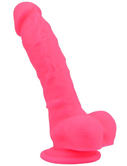 Dildo realist din silicon, Loving Joy, cu ventuză si scrot, roz, [21 cm x 4 cm]