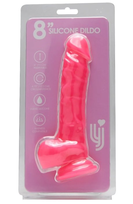 Dildo realist din silicon, Loving Joy, cu ventuză si scrot, roz, [21 cm x 4 cm]