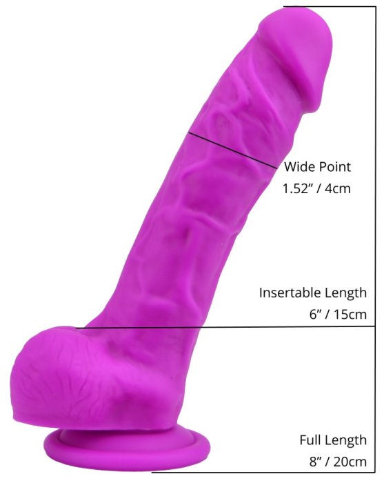 Dildo realist din silicon, Loving Joy, cu ventuză si scrot, violet, [21 cm x 4 cm]