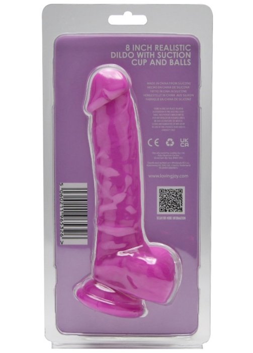 Dildo realist din silicon, Loving Joy, cu ventuză si scrot, violet, [21 cm x 4 cm]