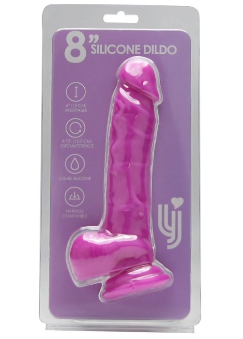 Dildo realist din silicon, Loving Joy, cu ventuză si scrot, violet, [21 cm x 4 cm]