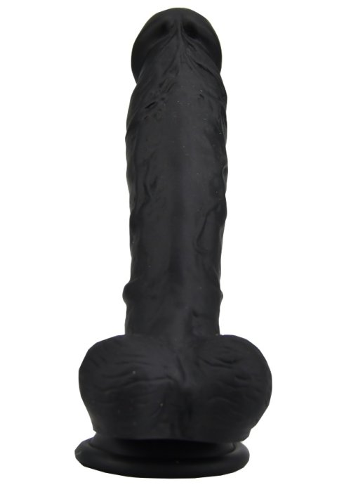 Dildo realist din silicon, Loving Joy, cu ventuză si scrot, negru, [21 cm x 4 cm]