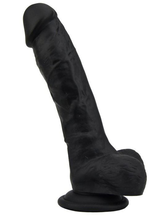 Dildo realist din silicon, Loving Joy, cu ventuză si scrot, negru, [21 cm x 4 cm]