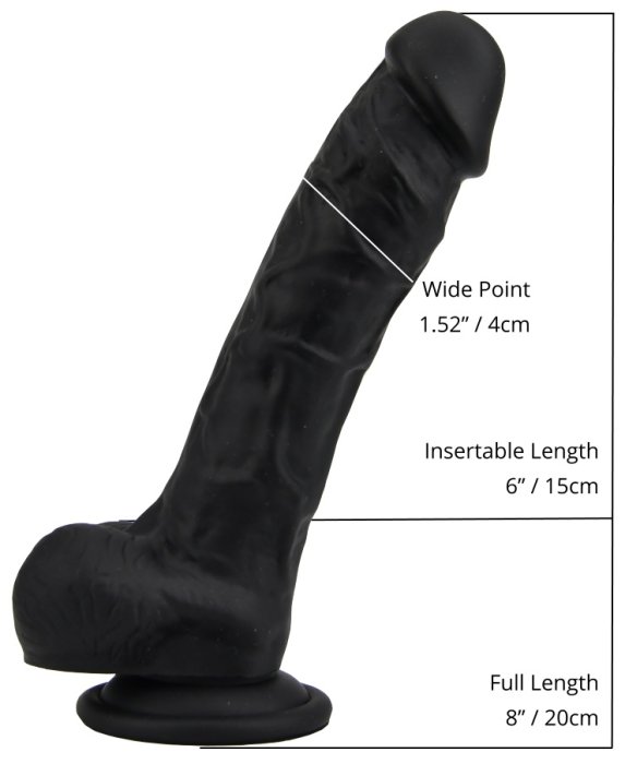 Dildo realist din silicon, Loving Joy, cu ventuză si scrot, negru, [21 cm x 4 cm]