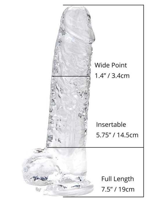 Dildo Loving Joy, cu testicule, Transparent, 19 cm