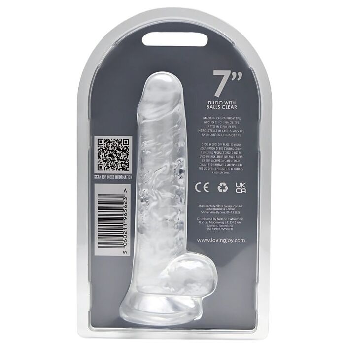 Dildo Loving Joy, cu testicule, Transparent, 19 cm