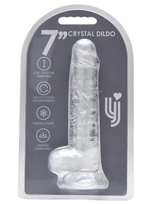 Dildo Loving Joy, cu testicule, Transparent, 19 cm