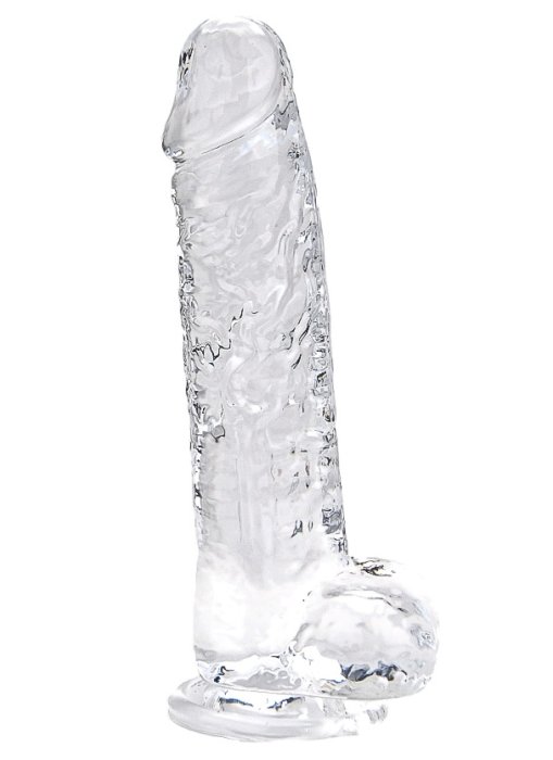 Dildo Loving Joy, cu testicule, Transparent, 19 cm
