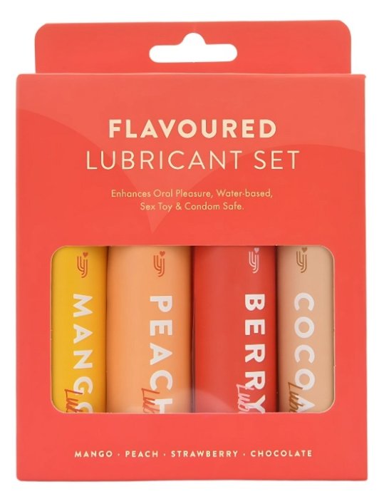 Set 4 bucati x 30 ml, Lubrifianti cu arome, Mango, Capsuni, Piersica, Ciocolata, 120 ml - vedere laterala