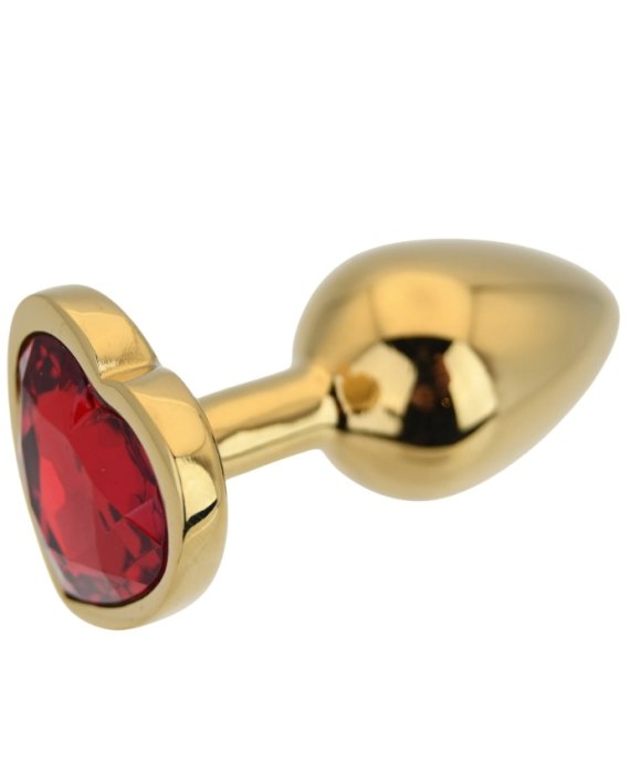 Dop anal in forma de inima auriu, Toosh, cu cristal Rosu, S