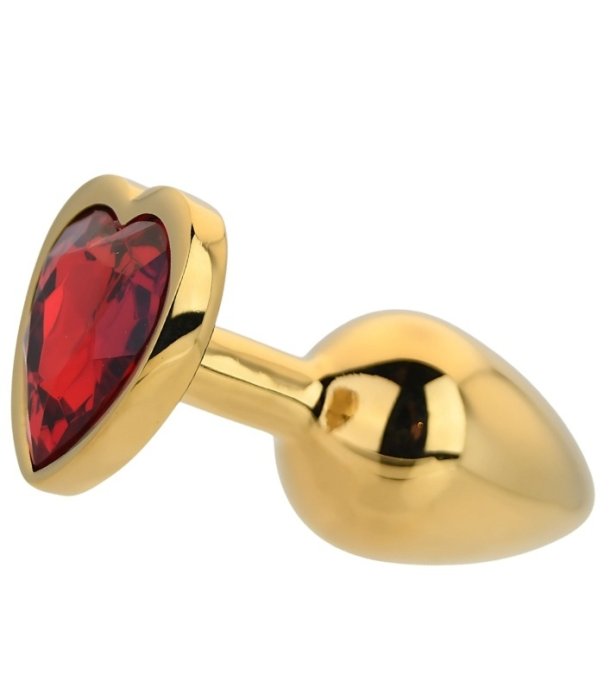 Dop anal in forma de inima auriu, Toosh, cu cristal Rosu, S