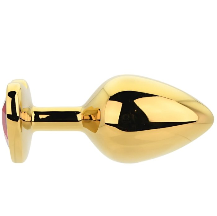 Dop anal in forma de inima auriu, Toosh, cu cristal Rosu, M