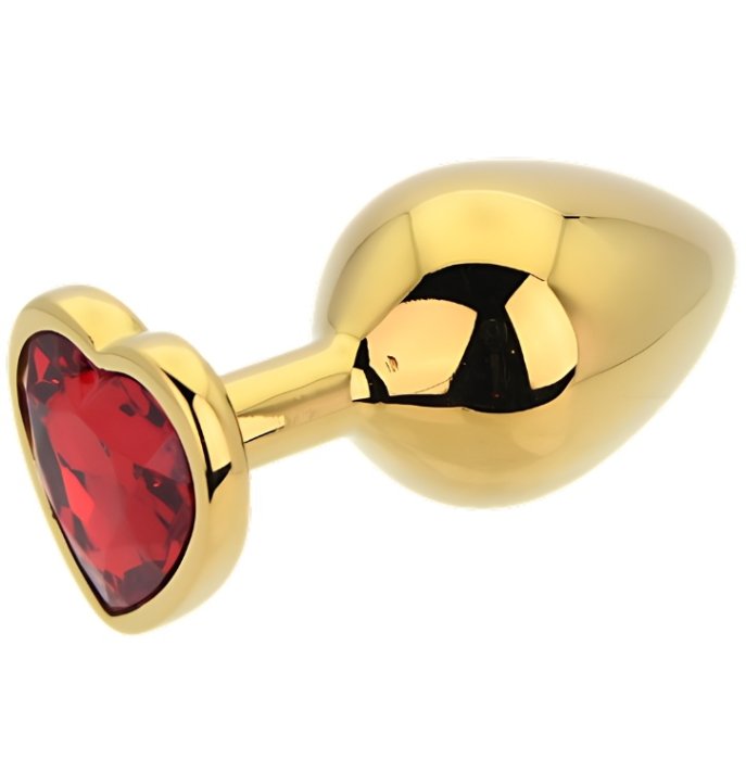 Dop anal in forma de inima auriu, Toosh, cu cristal Rosu, M