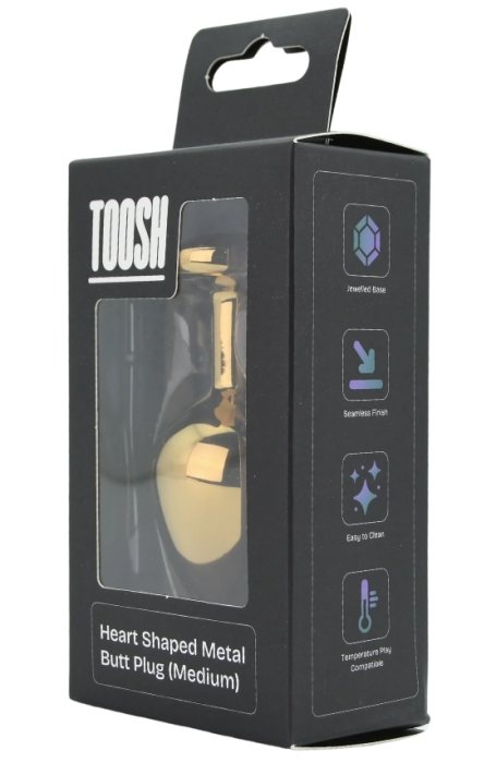 Dop anal in forma de inima auriu, Toosh, cu cristal Rosu, M