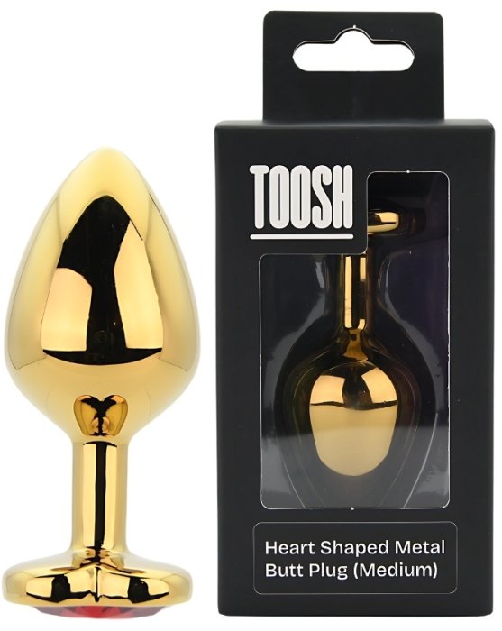 Dop anal in forma de inima auriu, Toosh, cu cristal Rosu, M
