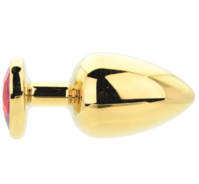 Dop anal in forma de inima auriu, Toosh, cu cristal Rosu, L
