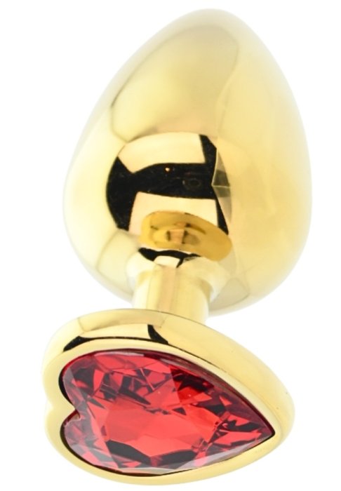 Dop anal in forma de inima auriu, Toosh, cu cristal Rosu, L