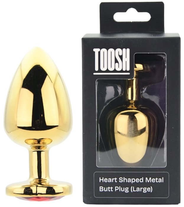 Dop anal in forma de inima auriu, Toosh, cu cristal Rosu, L