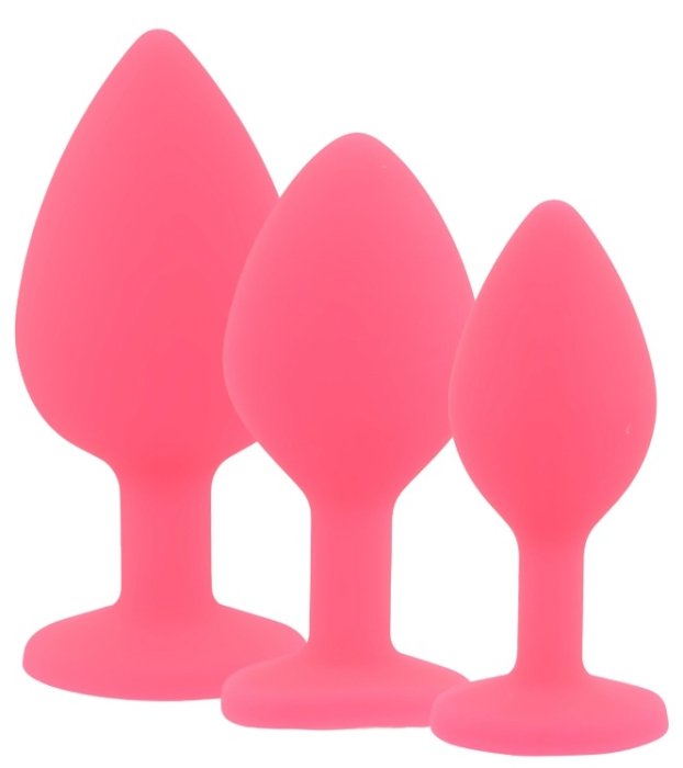 Set 3 bucati dopuri anale, Toosh, mic, medium, mare, silicon roz