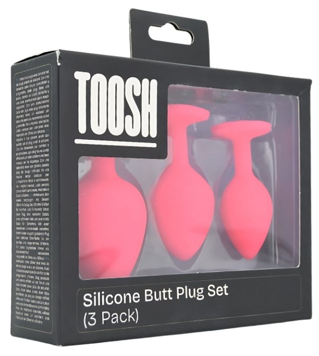 Set 3 bucati dopuri anale, Toosh, mic, medium, mare, silicon roz