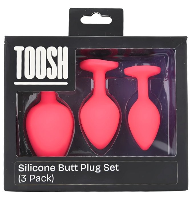 Set 3 bucati dopuri anale, Toosh, mic, medium, mare, silicon roz