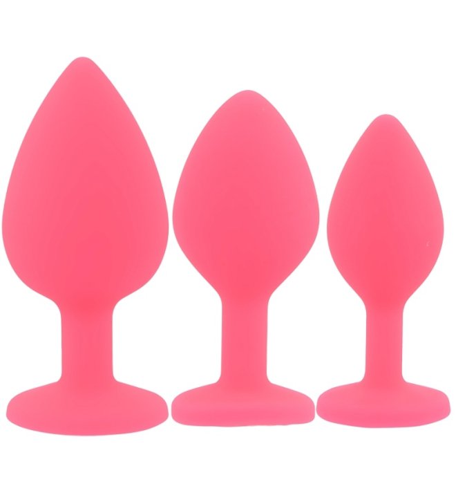 Set 3 bucati dopuri anale, Toosh, mic, medium, mare, silicon roz