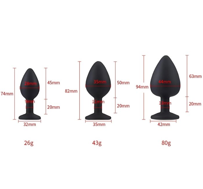 Set 3 bucati dopuri anale, Toosh, mic, medium, mare, silicon negru - detaliu design