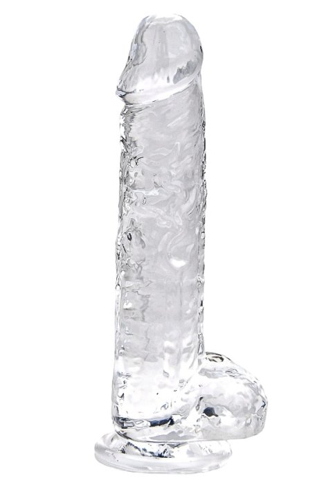 Dildo Loving Joy, cu testicule, Transparent, 19 cm