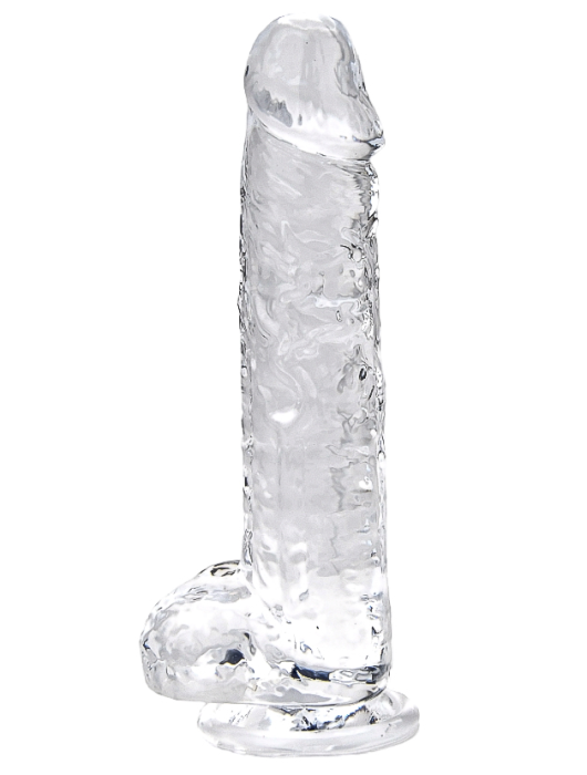 Dildo Loving Joy, cu testicule, Transparent, 19 cm