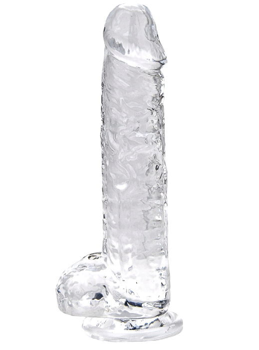 Dildo Loving Joy, cu testicule, Transparent, 19 cm