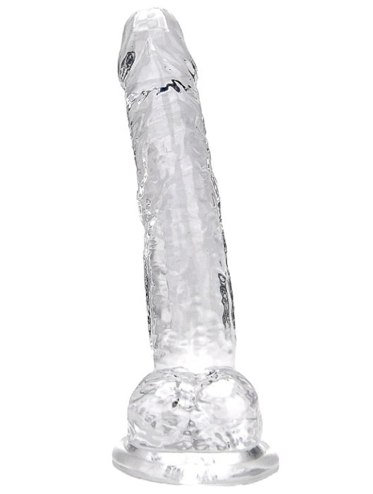Dildo Loving Joy, cu testicule, Transparent, 19 cm