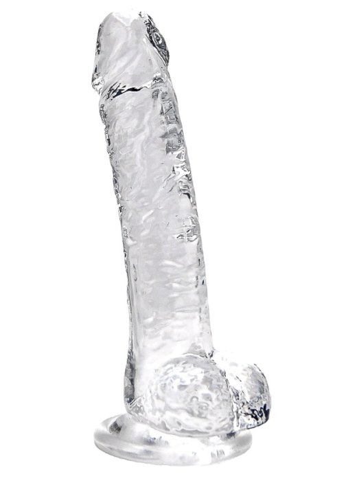 Dildo Loving Joy, cu testicule, Transparent, 19 cm