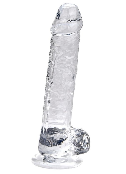 Dildo Loving Joy, cu testicule, Transparent, 19 cm