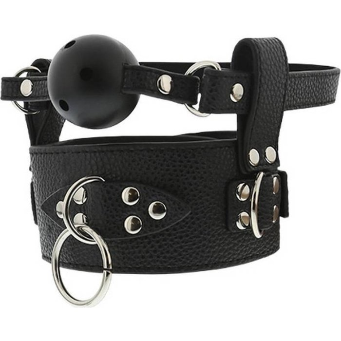 Zgarda piele Bondage Blaze, cu gag - negru