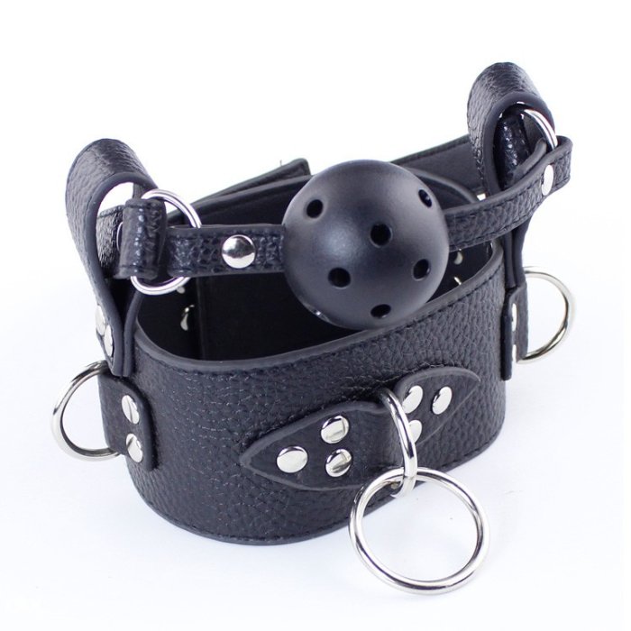 Zgarda piele Bondage Blaze, cu gag - negru