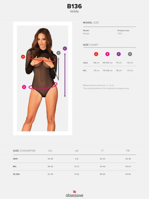 Body Sexy Transparent Obsessive B136 - Negru - detaliu finisaj