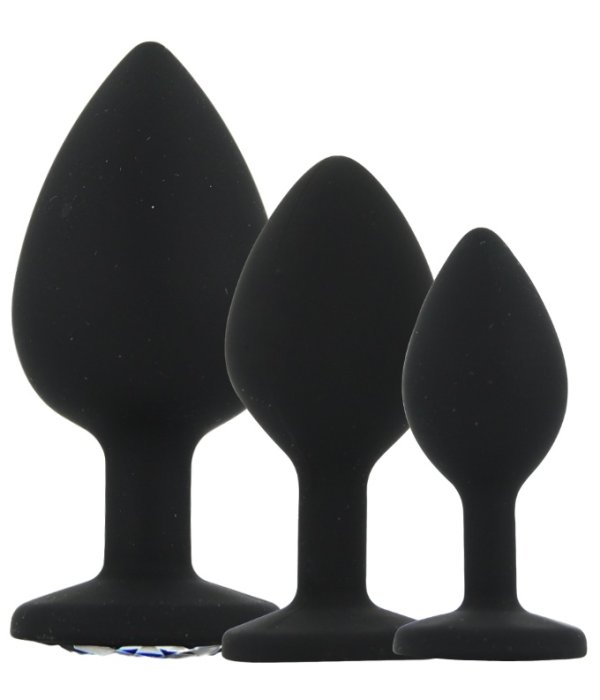 Set 3 bucati dopuri anale, Toosh, mic, medium, mare, silicon negru - culoare si material