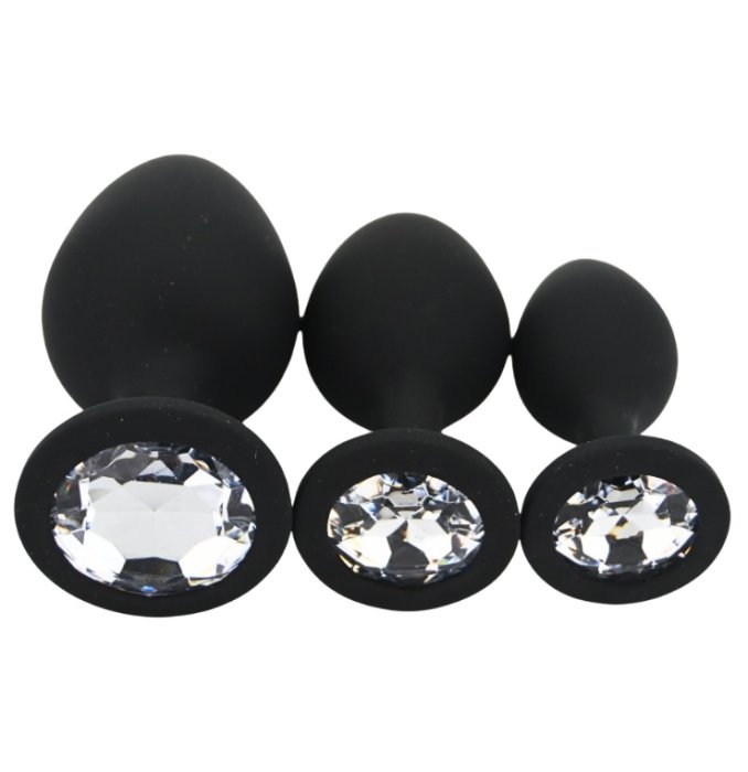 Set 3 bucati dopuri anale, Toosh, mic, medium, mare, silicon negru - vedere de ansamblu