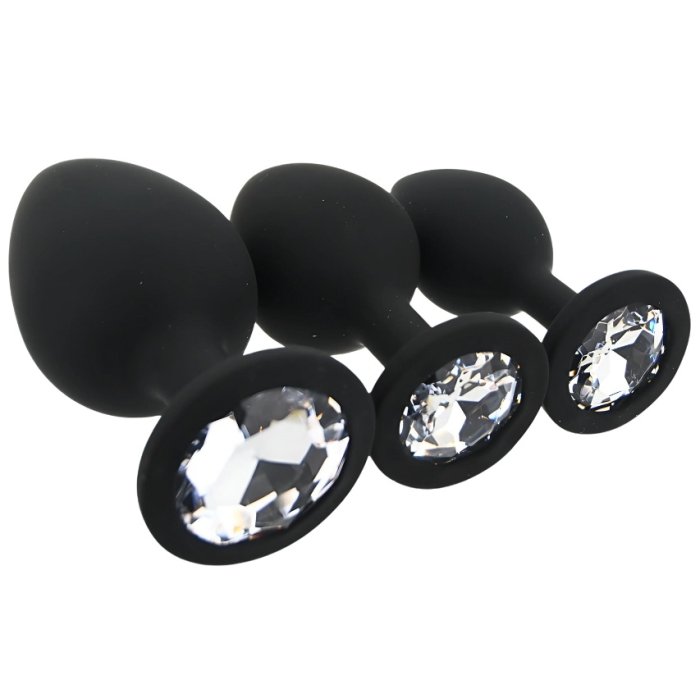 Set 3 bucati dopuri anale, Toosh, mic, medium, mare, silicon negru - vedere spate